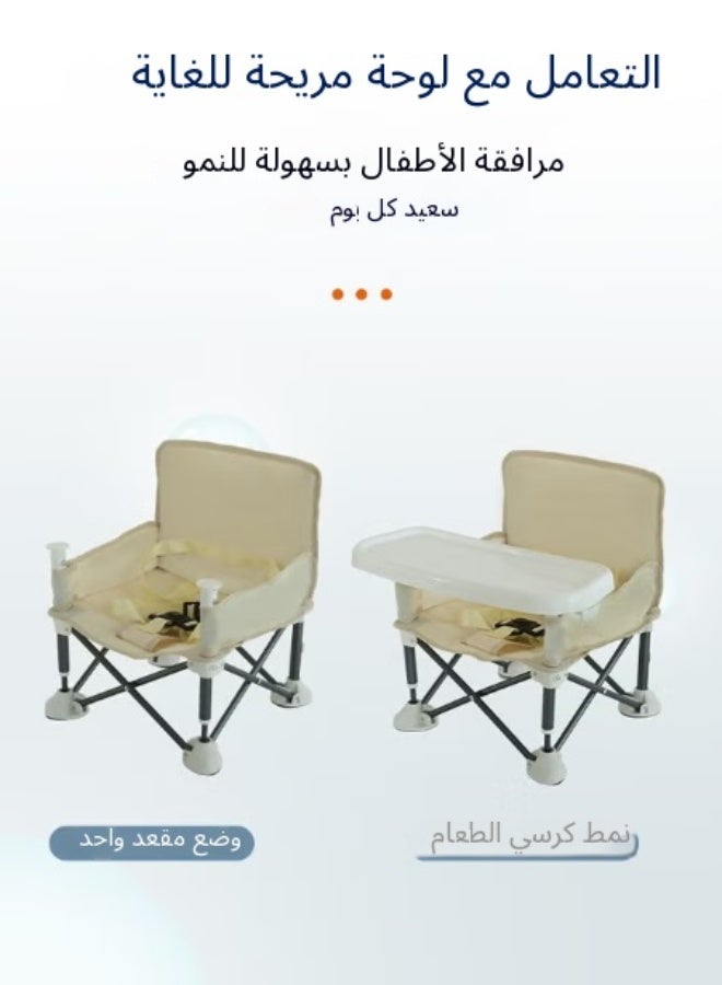 ميتوي مقعد معزز بحزام أمان للطفل ، خفيفة الوزن المحمولة عالية كرسي 6 أشهر زائد ، المدمجة للطي الأكل التخييم شاطئ الحديقة كرسي مع صينية قابلة للإزالة داخلي في الهواء الطلق (أبيض حليبي) - Image 4